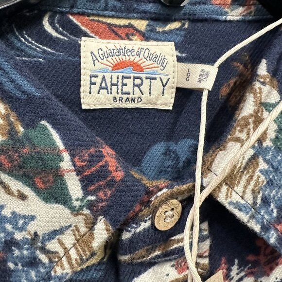 Faherty Mens Navy L Super Brushed Stretch Flannel Button-Up Shirt Sea to Ski - Picture 8 of 8